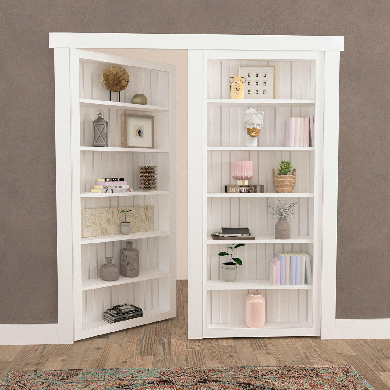 Double Hidden Bookcase Door – Classic Shelves (Style 1) — view 2