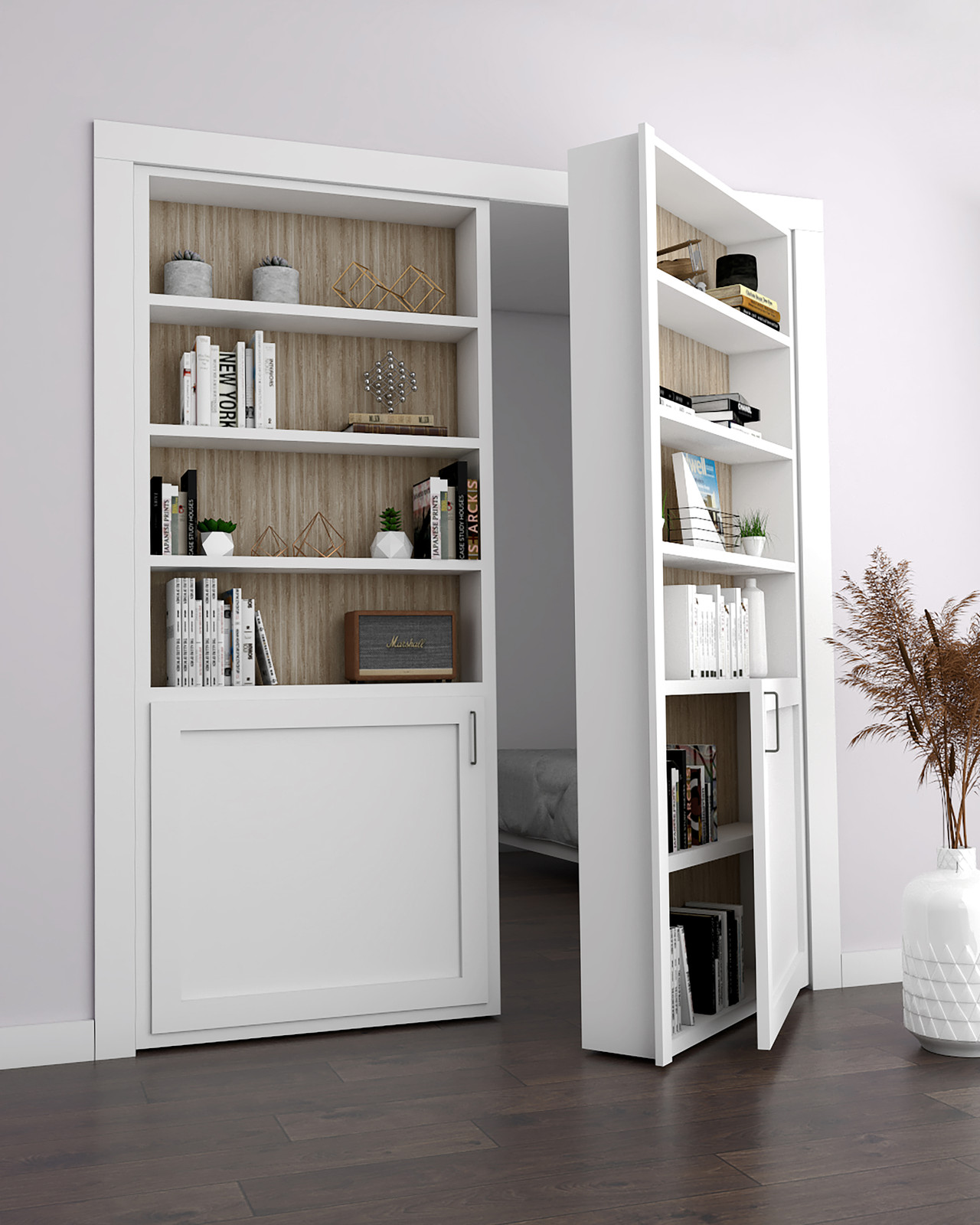 Double Hidden Bookcase Door – Lower Cabinet Storage (Style 2) — view 2