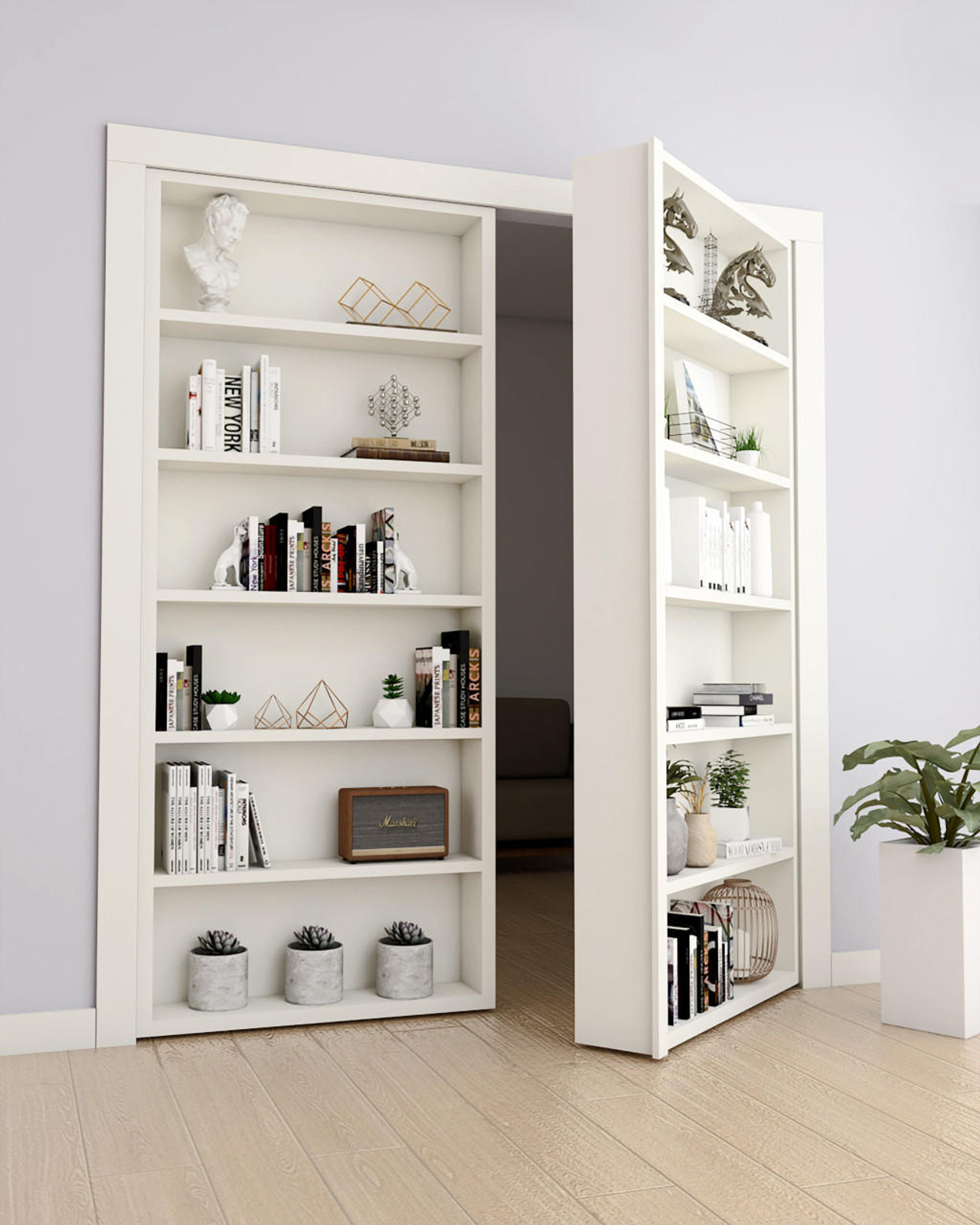 Double Hidden Bookcase Door – Classic Shelves (Style 1) — view 3