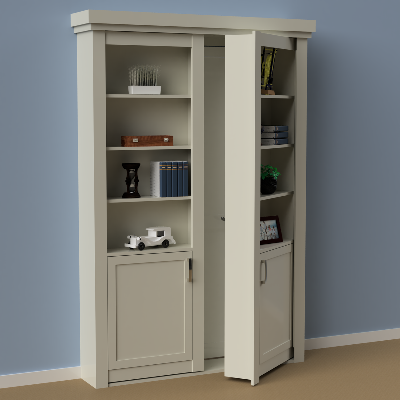 Wall Mount Hidden Bookcase Door – Lower Cabinet Storage (Style 2) - view 4