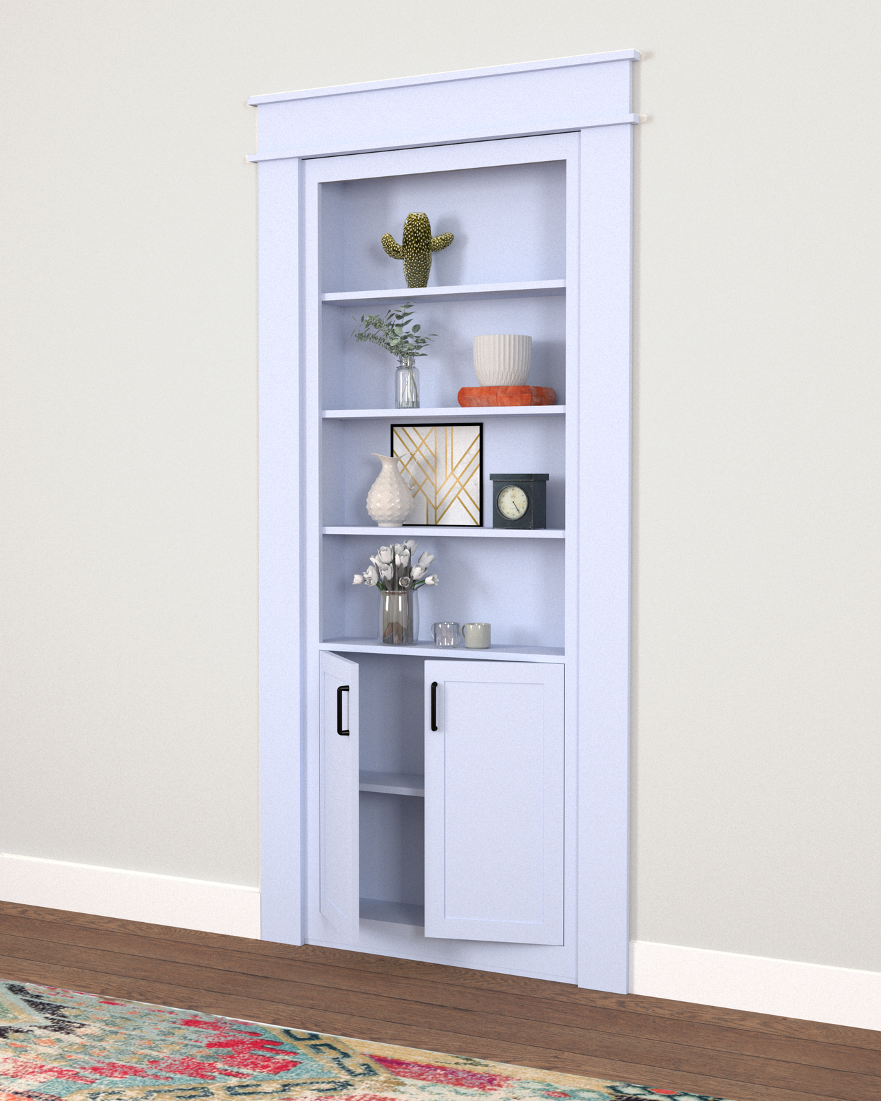 Single Hidden Bookcase Door – Upper Shelves & Base Cabinet (Style 3) — view 3