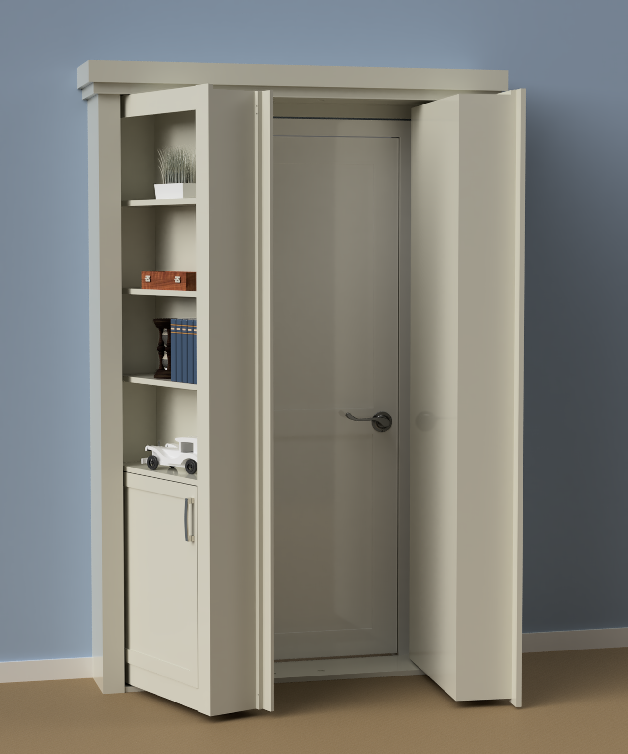 Wall Mount Hidden Bookcase Door – Lower Cabinet Storage (Style 2) - view 2