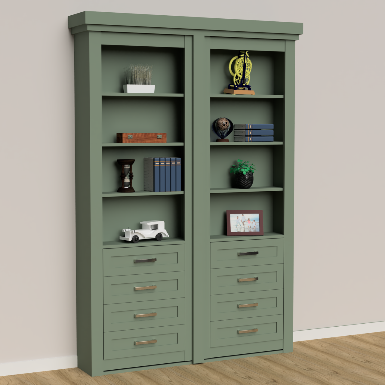 Wall Mount Hidden Bookcase Door – Drawer Base Design (Style 3) - view 2