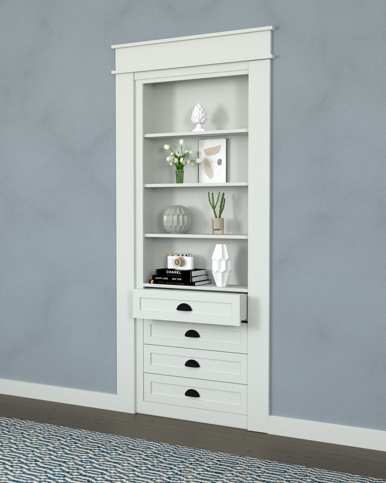 Single Hidden Bookcase Door – Drawer Base Design (Style 4) — view 2