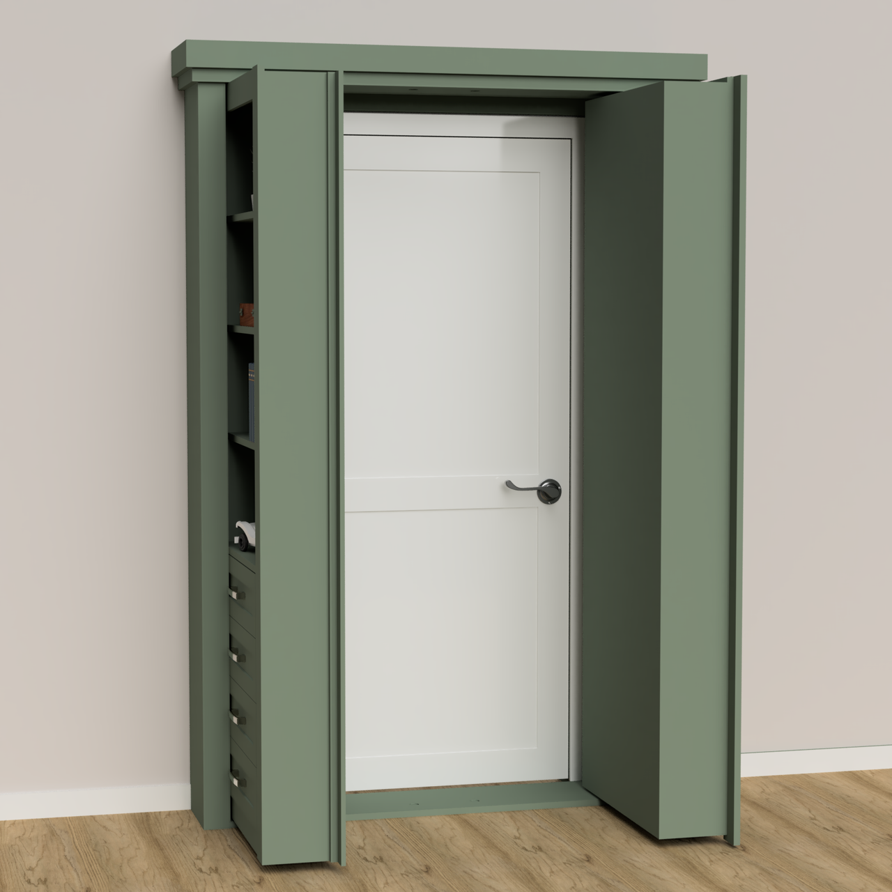 Wall Mount Hidden Bookcase Door – Drawer Base Design (Style 3) - view 3