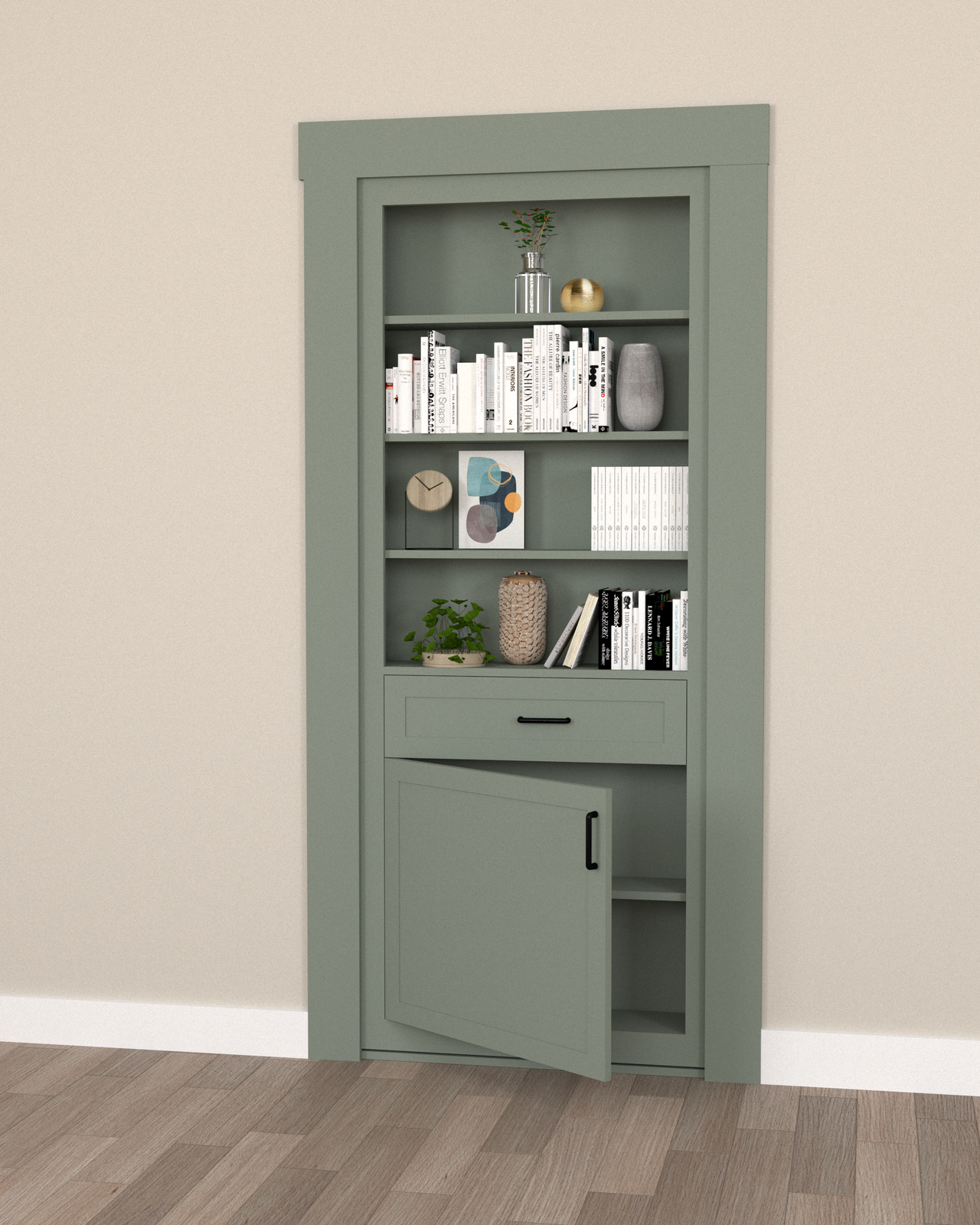 Single Hidden Bookcase Door – Contemporary Shelf Cabinet (Style 5) — view 3