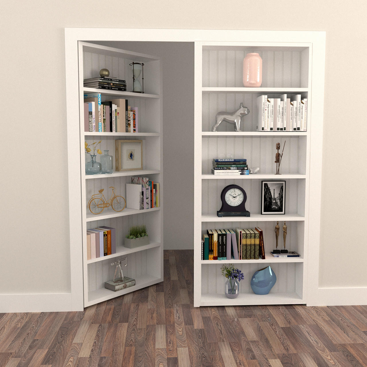 Double Hidden Bookcase Door – Classic Shelves (Style 1) — view 7