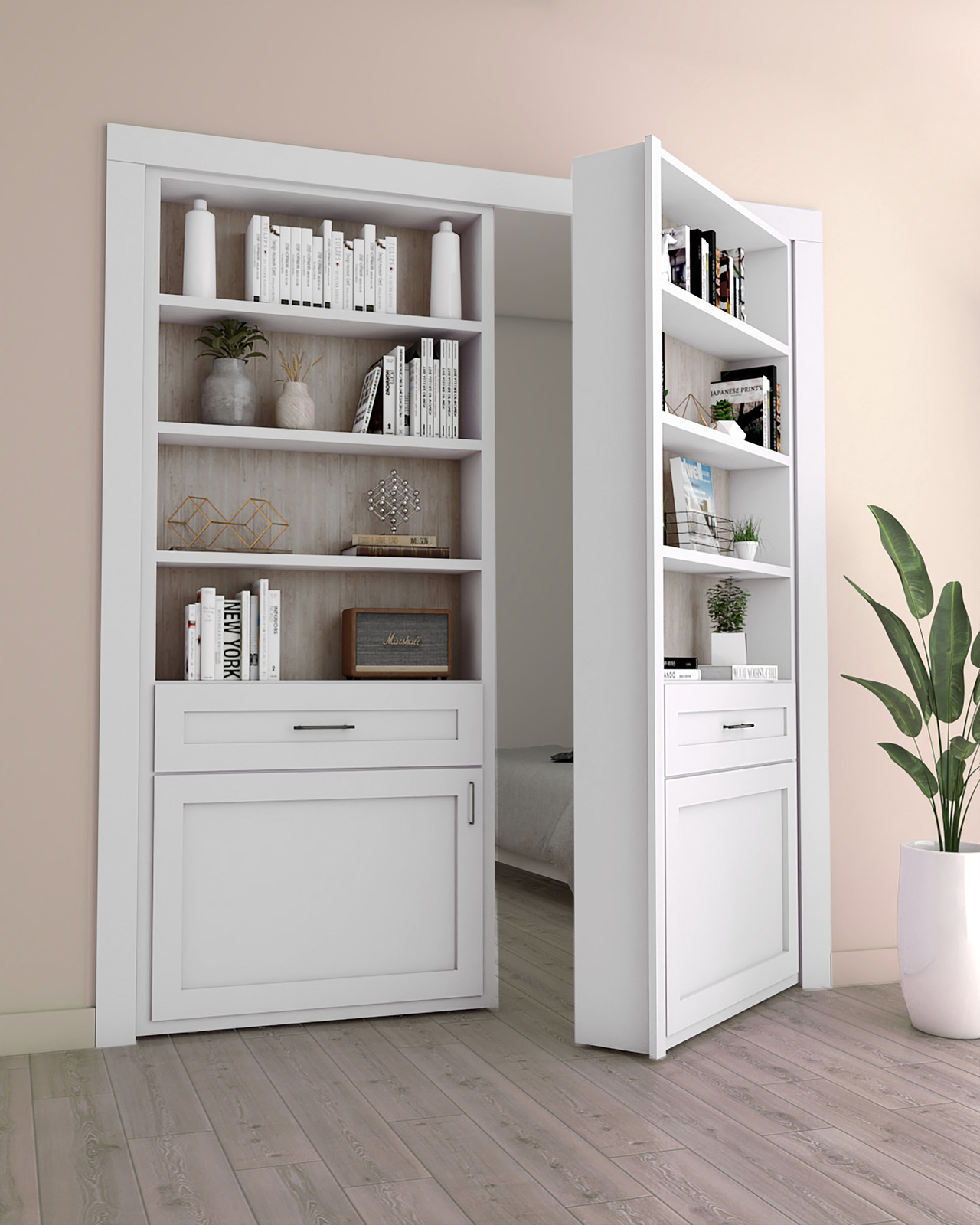 Double Hidden Bookcase Door – Contemporary Shelving (Style 5) — view 2