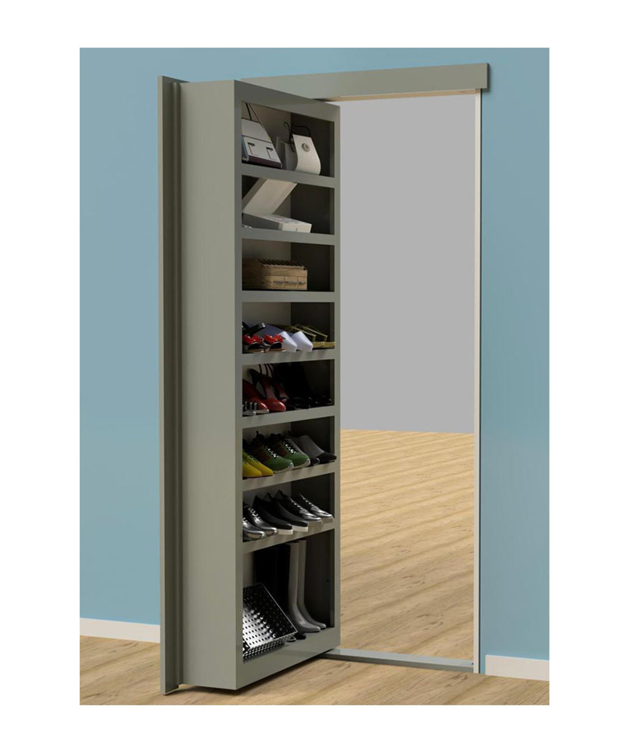 Hidden Mirror Door with Shoe Storage — view 2
