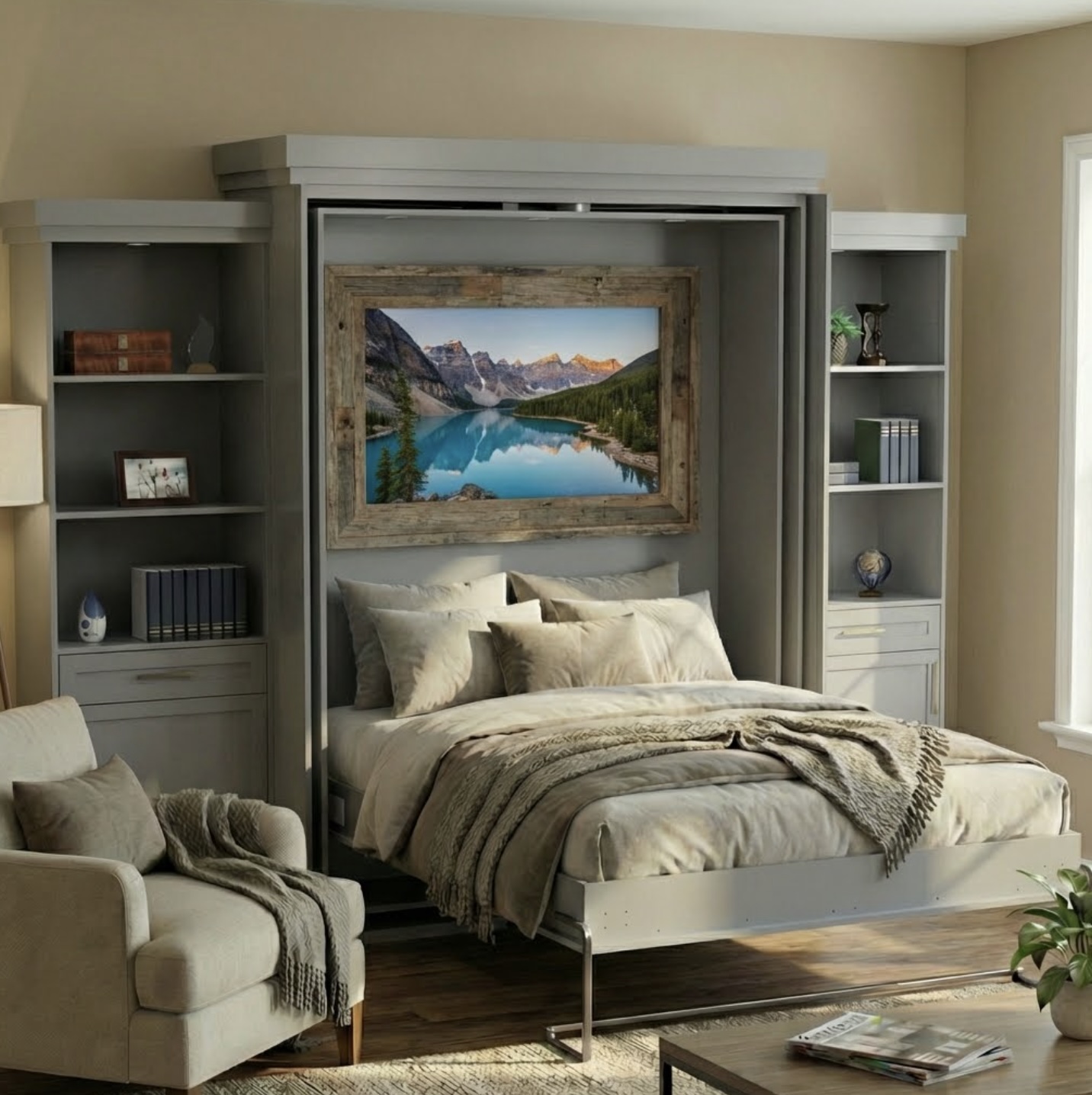 Rotating Murphy Bed Cabinet with Fireplace (Style 6) — view 2