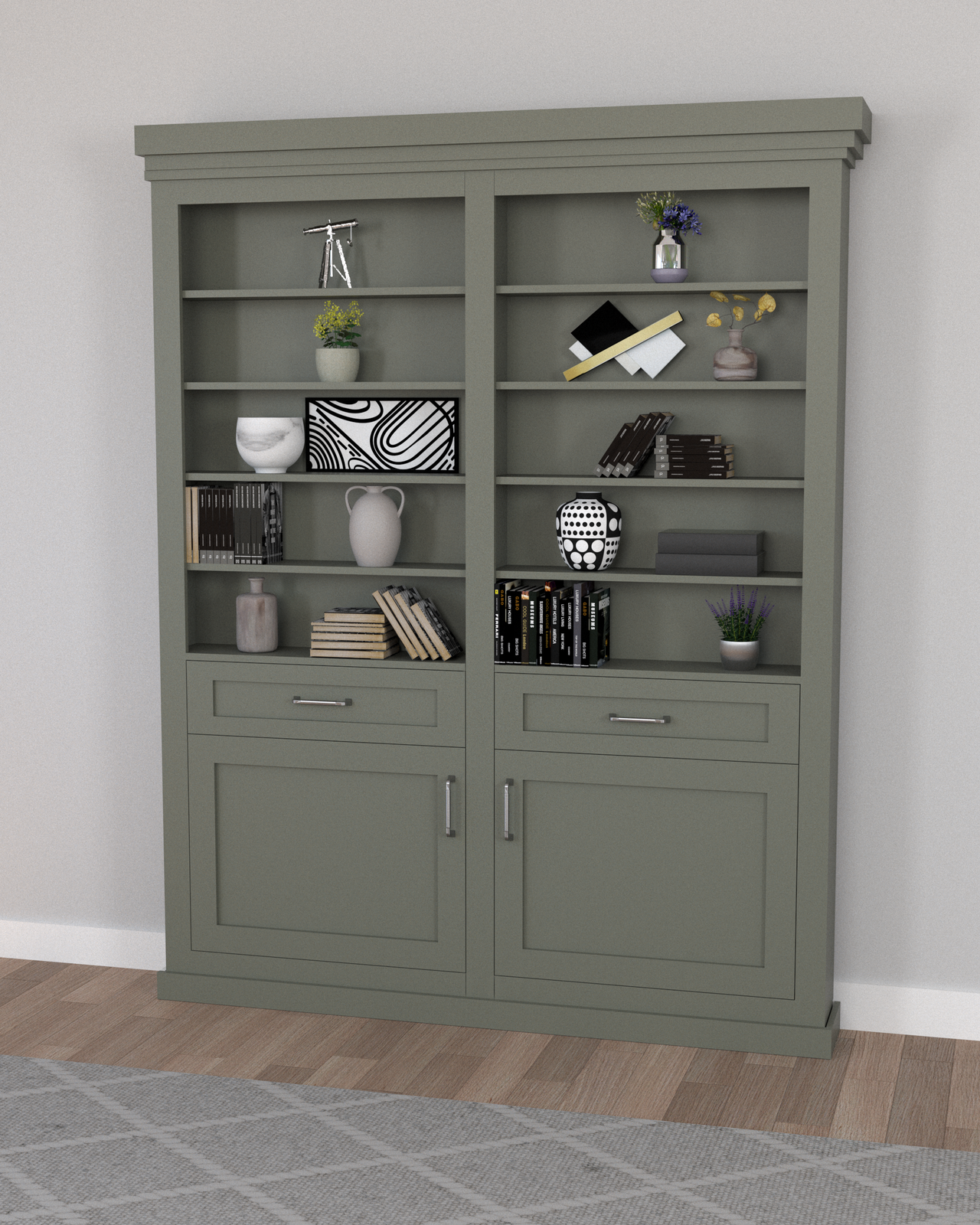 Double Sliding Bookcase Door – Contemporary Shelving (Style 3) — view 2