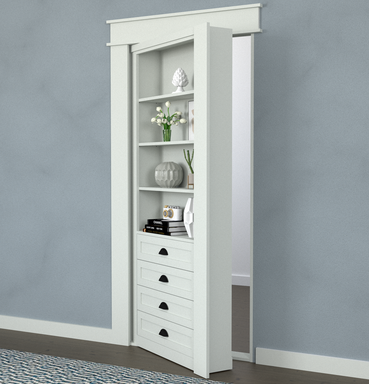 Single Hidden Bookcase Door – Drawer Base Design (Style 4) — view 3