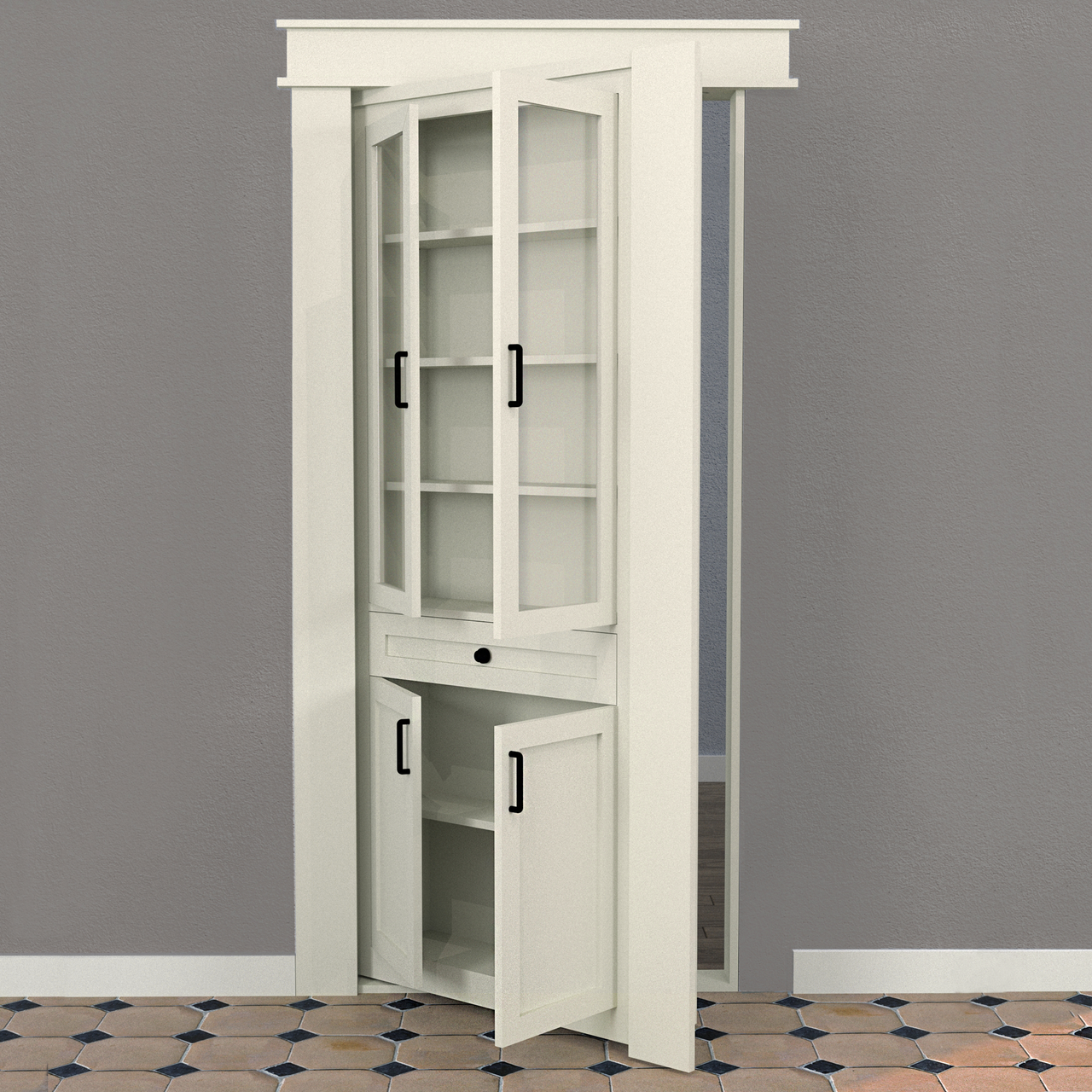 Single Hidden Bookcase Door – Glass Front Cabinet (Style 6) — view 3