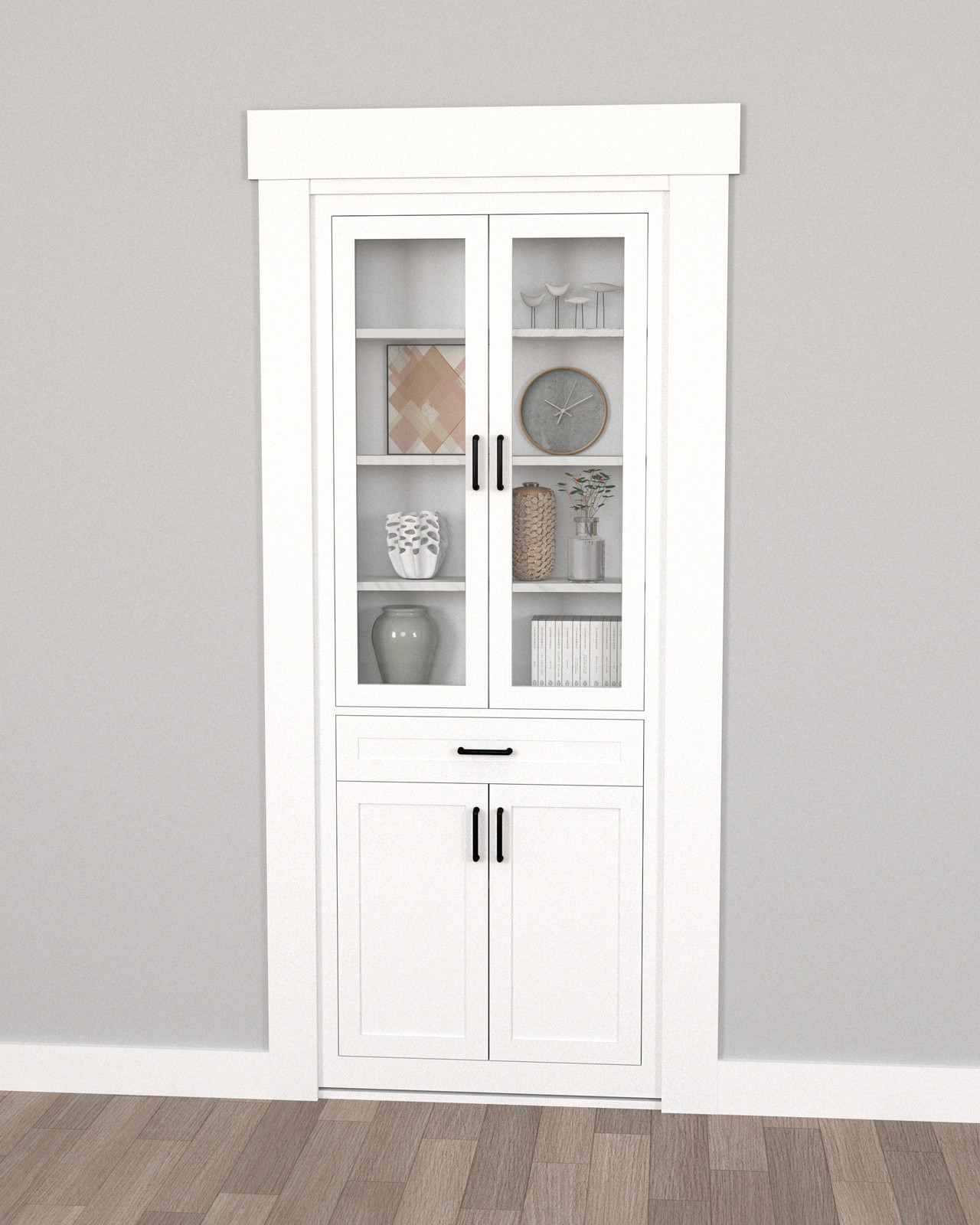 Single Hidden Bookcase Door – Glass Front Cabinet (Style 6) — view 2
