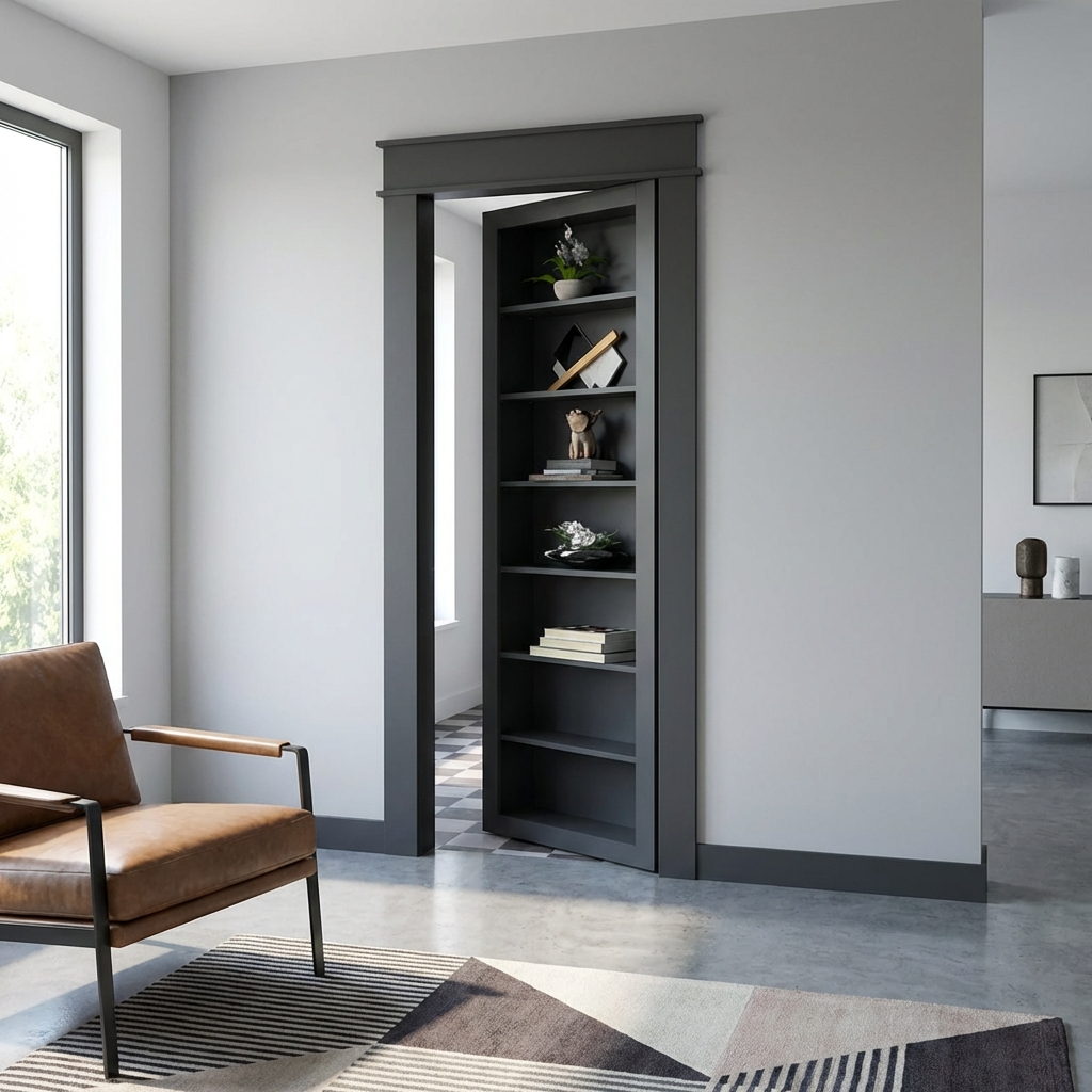 Single Hidden Bookcase Door – Open Shelf Classic (Style 1) by Maderra