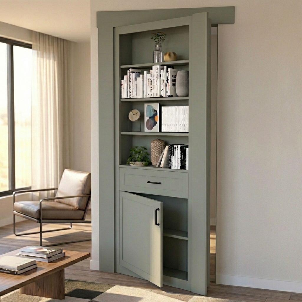 Single Hidden Bookcase Door – Contemporary Shelf Cabinet (Style 5) by Maderra