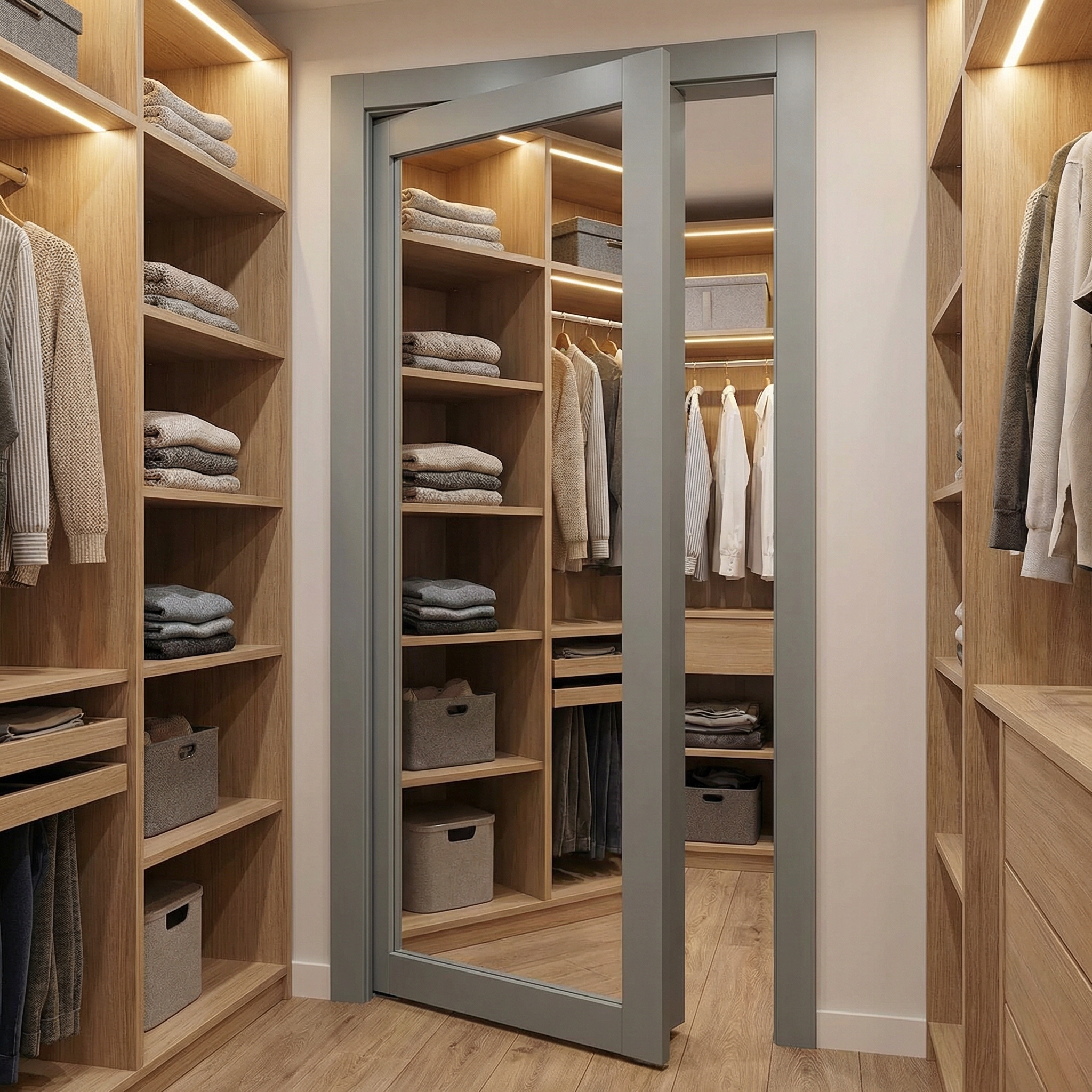 Hidden Mirror Door with Shoe Storage by Maderra