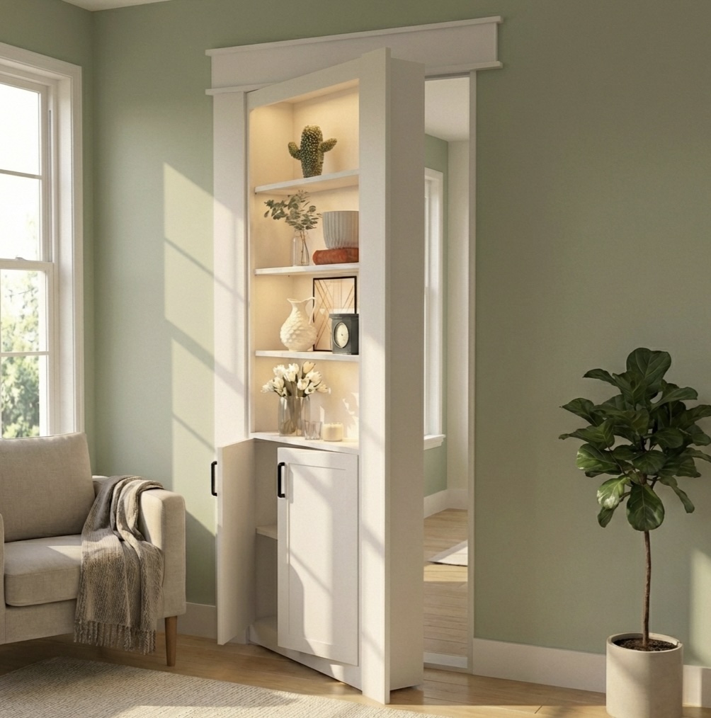 Single Hidden Bookcase Door – Upper Shelves & Base Cabinet (Style 3) by Maderra