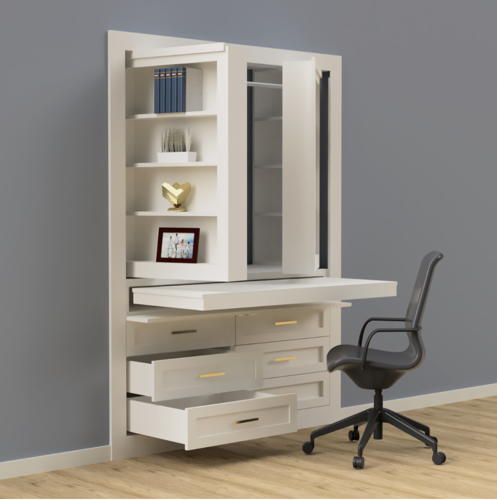 Hidden Closet Double Door with Desk System by Maderra