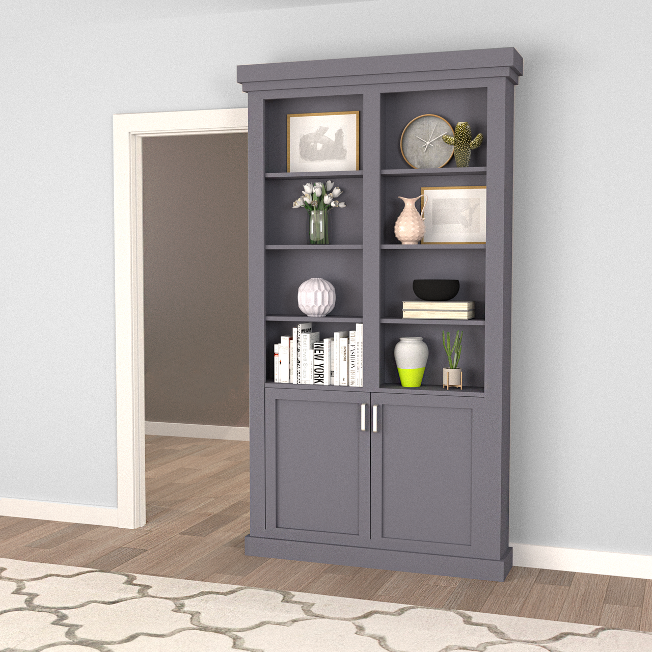 Single Sliding Bookcase Door – Lower Cabinet Storage (Style 2) by Maderra