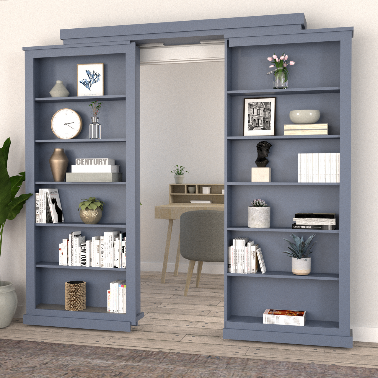 Double Sliding Bookcase Door – Classic Shelves (Style 1) by Maderra