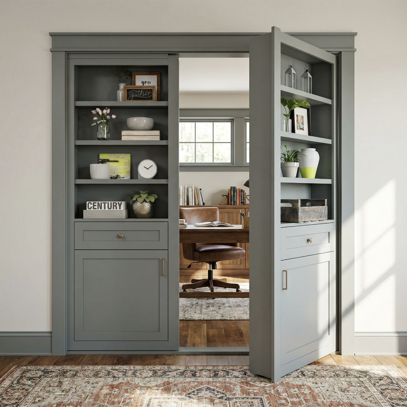 Double Hidden Bookcase Door – Contemporary Shelving (Style 5) by Maderra