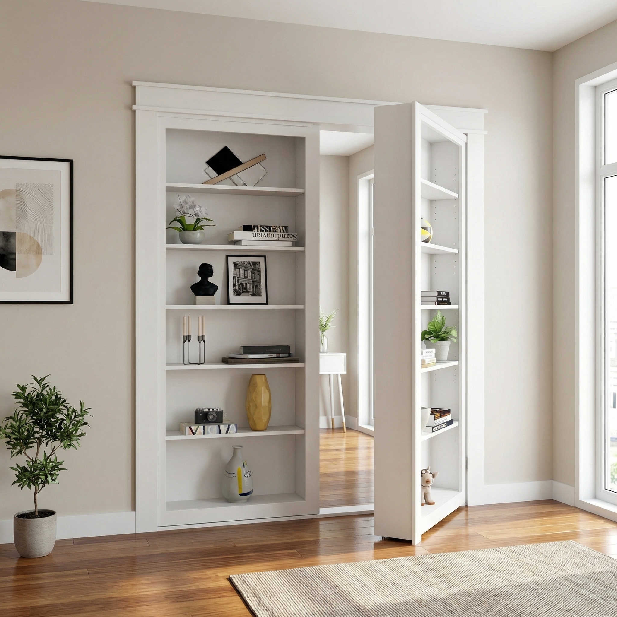 Double Hidden Bookcase Door – Classic Shelves (Style 1) by Maderra
