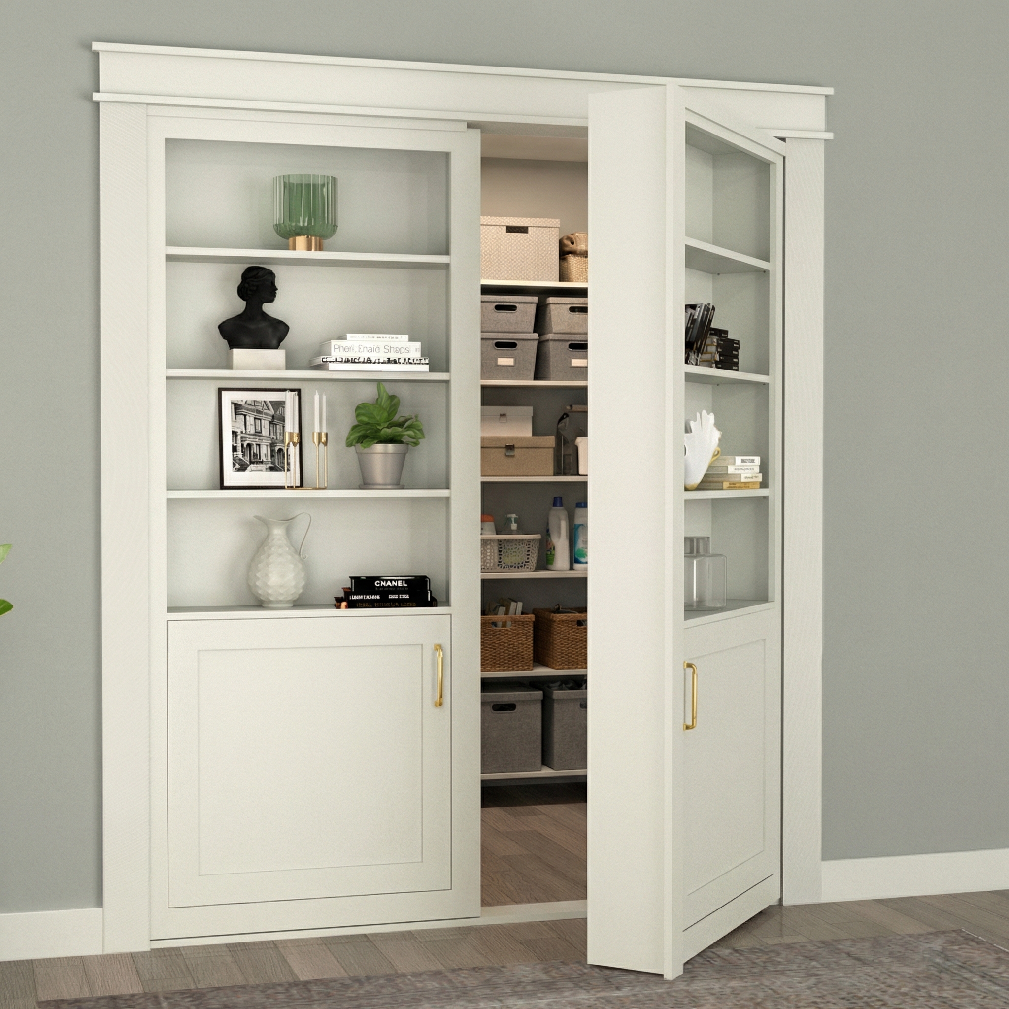 Double Hidden Bookcase Door – Lower Cabinet Storage (Style 2) by Maderra