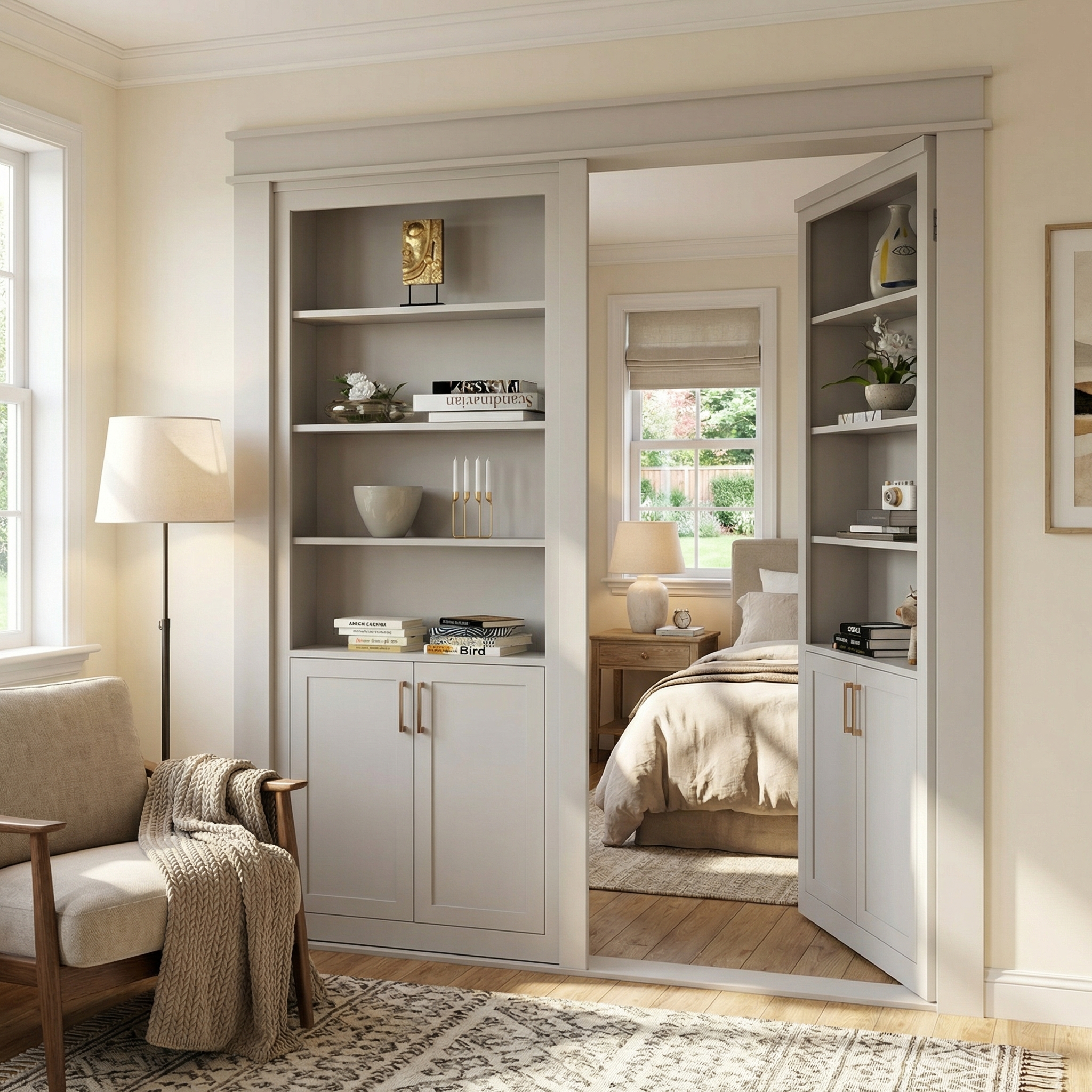 Double Hidden Bookcase Door – Cabinet Base Design (Style 3) by Maderra