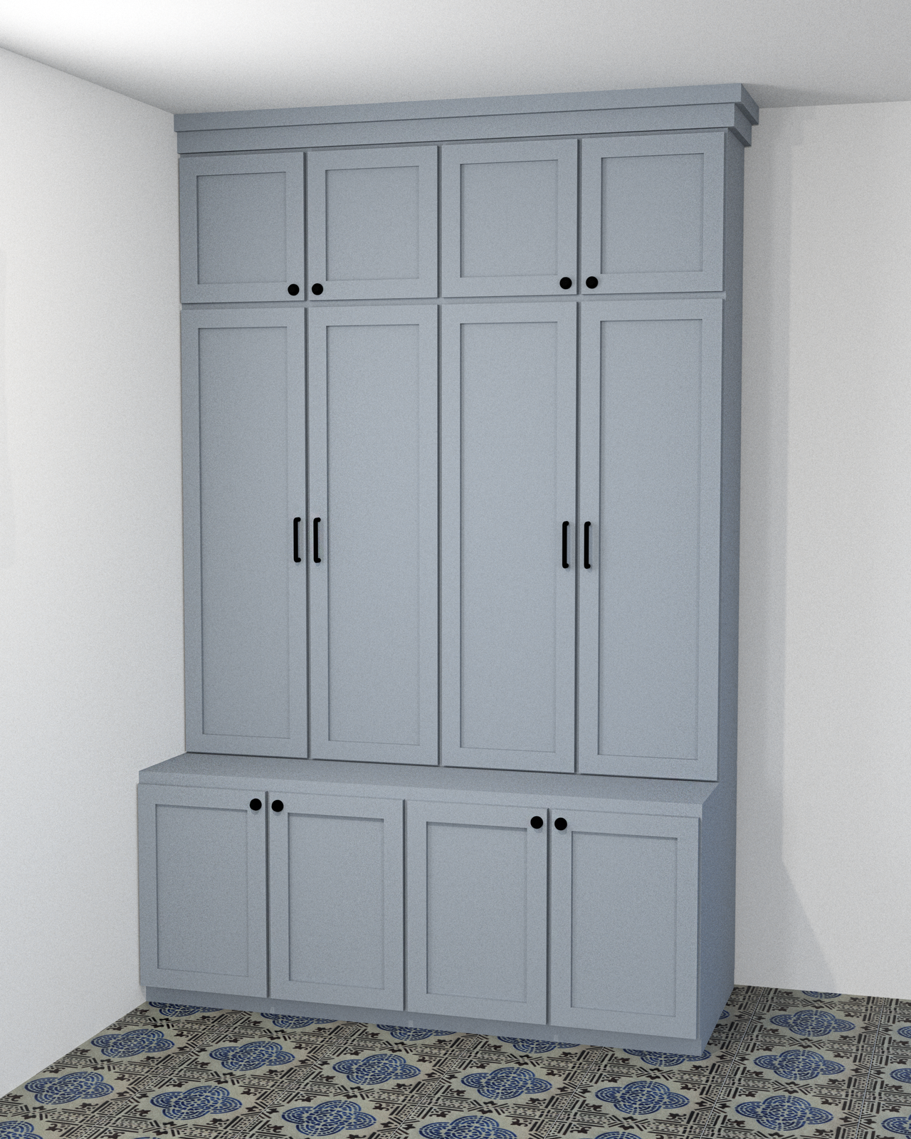 Custom Mudroom gabinete System – L Shape Layout by Maderra