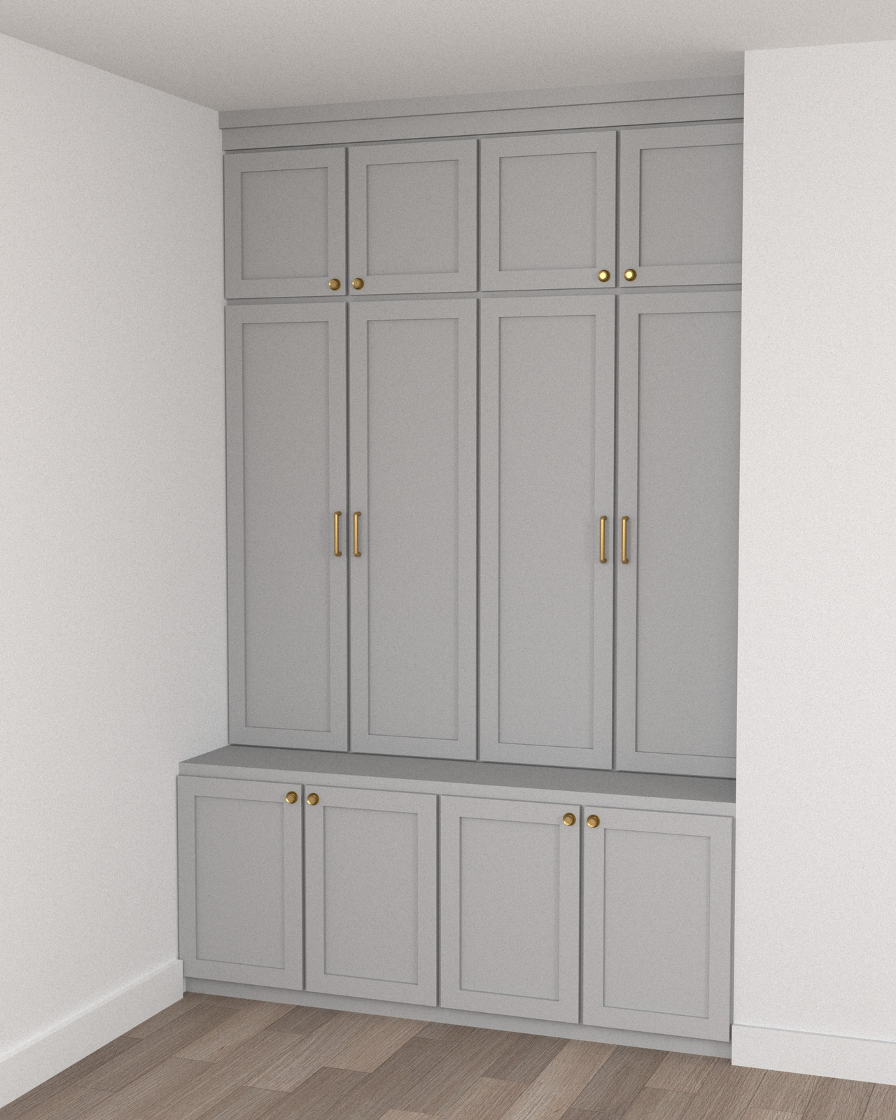Custom Mudroom Cabinet System – U Shape Layout - Custom Hidden Door by Maderra