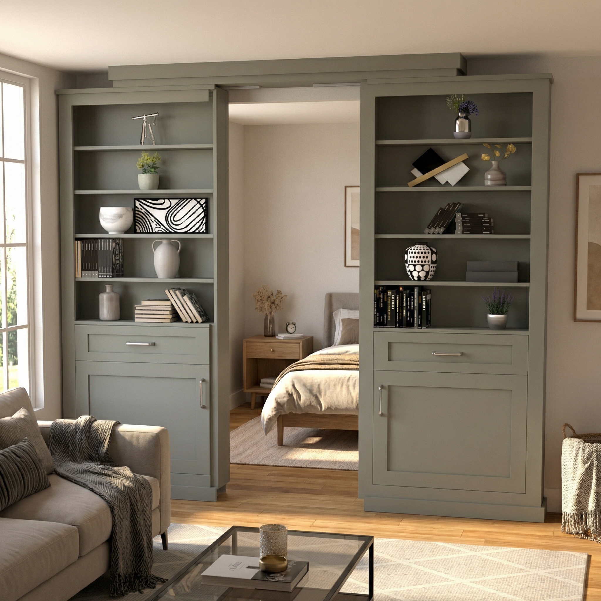 Double Sliding Bookcase Door – Contemporary Shelving (Style 3) by Maderra